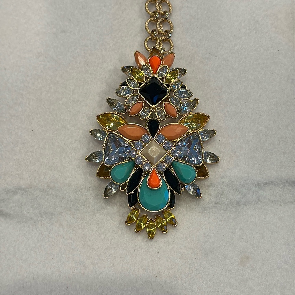 Joan Rivers Rhinestone Crystal Melange Multi Colored Pendant Necklace Chain NEW